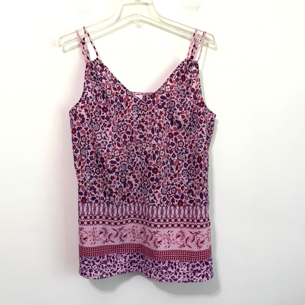 Cabi Indira Tank Top M Pink Floral Print Adjustable Strap Boho Summer Festival